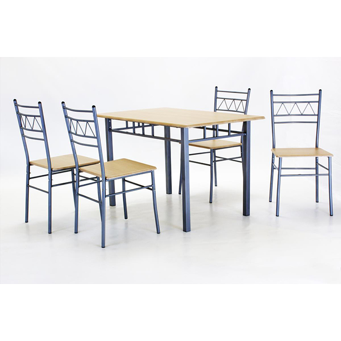 Oslo Silver & Beech Rectangle Dining Set With 4 Chairs - Click Image to Close